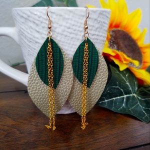 Gold and green earrings